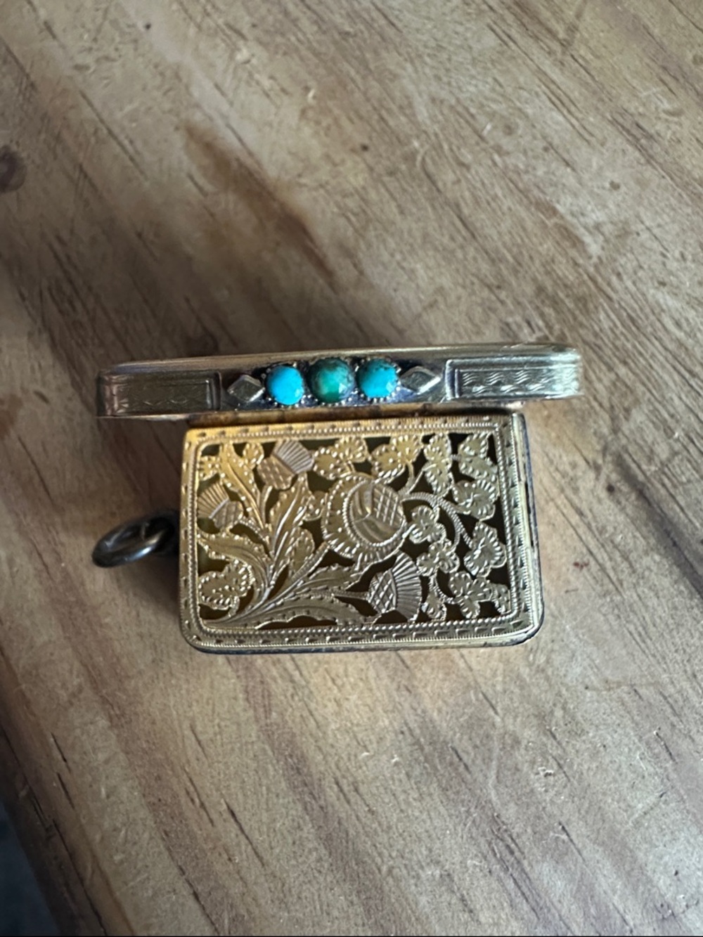 Gold-Tone Rectangular Pill Box with Embossed Monogram - Picture 3 of 4